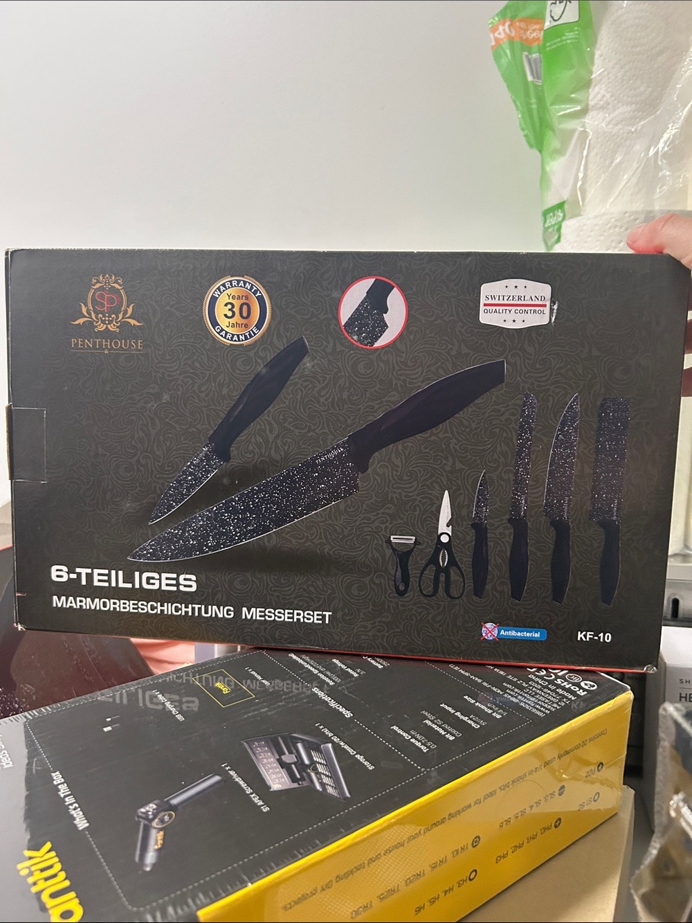 Penthouse 6-Piece Marble Coated Knife Set - Black with Silver Fleck